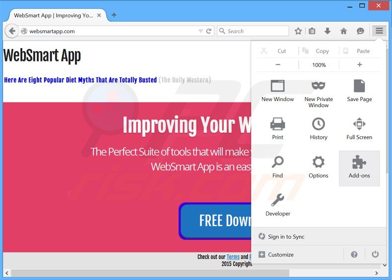 Rimuovere WebSmart App da Mozilla Firefox step 1