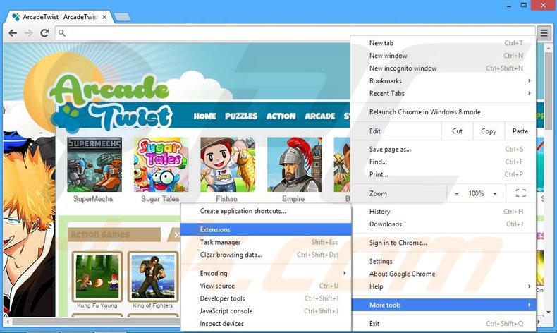 Rimuovere ArcadeTwist adware da Google Chrome step 1