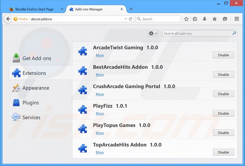 Rimuovere ArcadeTwist adware da Mozilla Firefox step 2