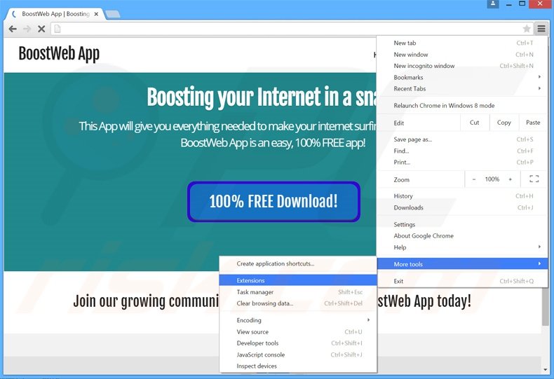 Rimuovere BoostWeb App adware da Google Chrome step 1