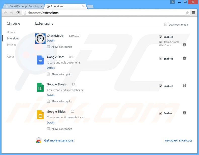Rimuovere BoostWeb App adware da Google Chrome step 2