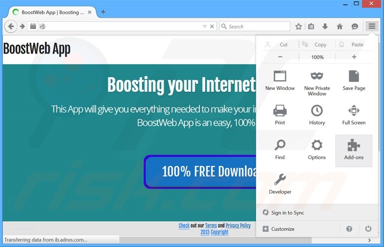 Rimuovere BoostWeb App adware da Mozilla Firefox step 1