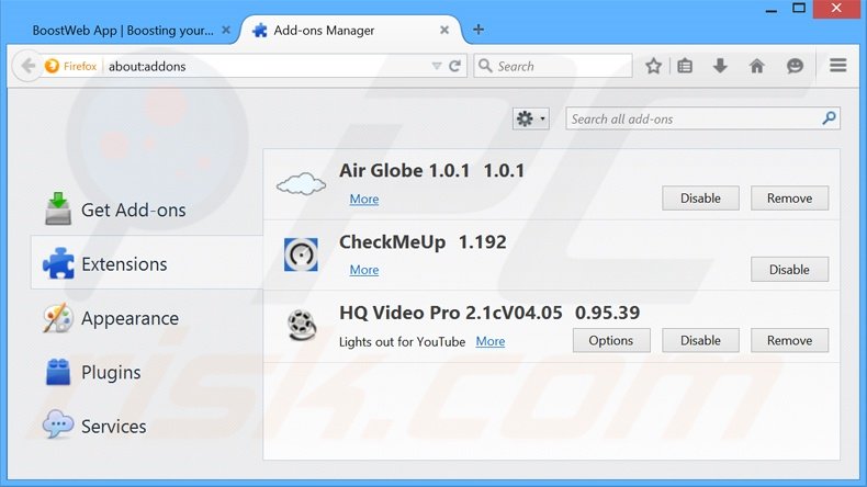 Rimuovere BoostWeb App adware da Mozilla Firefox step 2