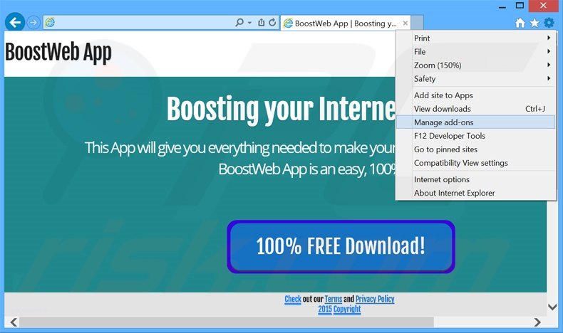 Rimuovere BoostWeb App adware da Internet Explorer step 1