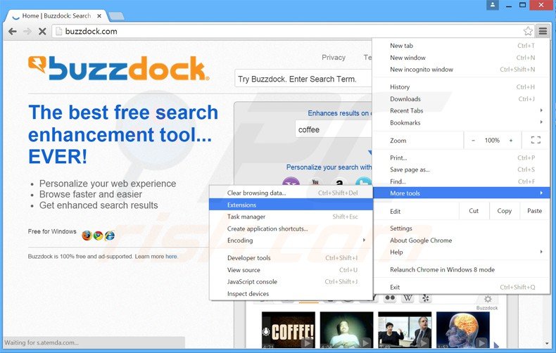 Rimuovere buzzdock adware da Google Chrome step 1