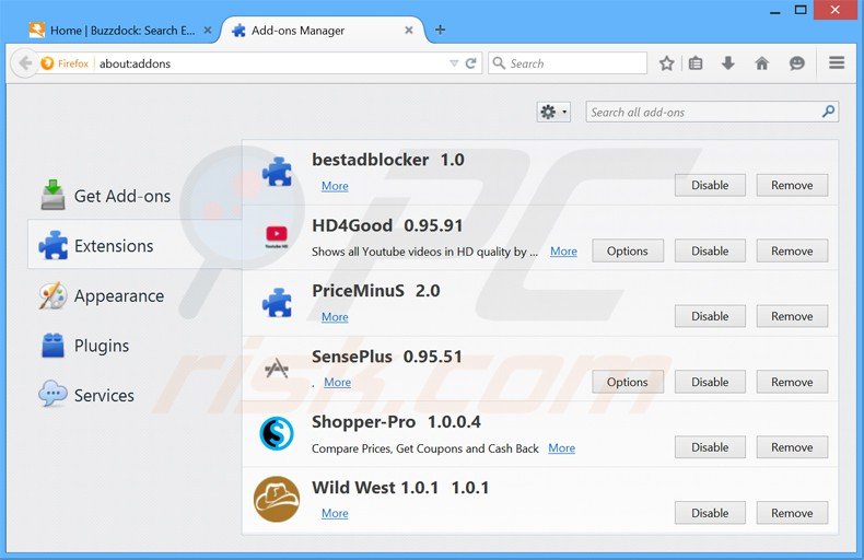 Rimuovere buzzdock adware da Mozilla Firefox step 2