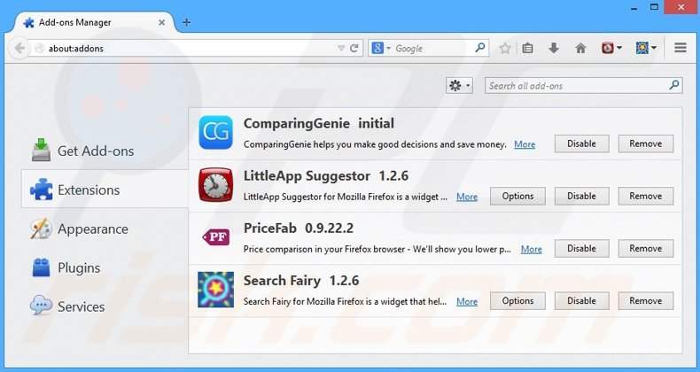 Rimuovere ComparingGenie adware da Mozilla Firefox step 2