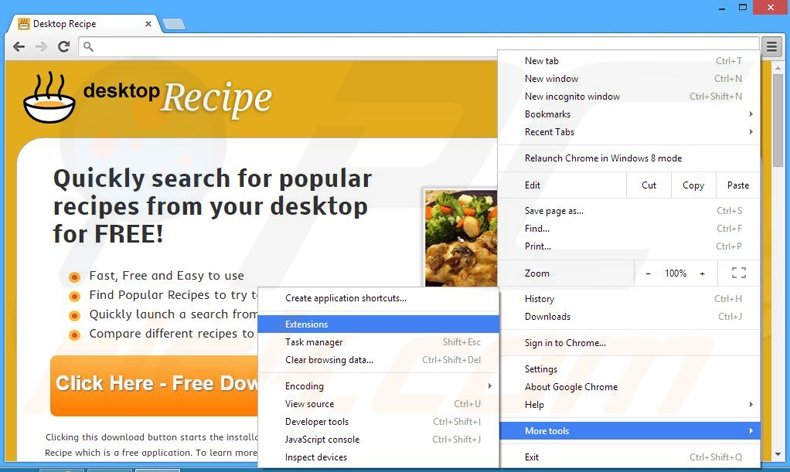 Rimuovere Desktop Recipe adware da Google Chrome step 1