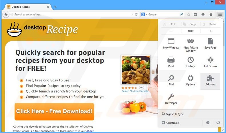Rimuovere Desktop Recipe adware da Mozilla Firefox step 1