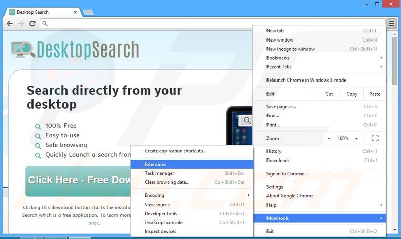 Rimuovere Desktop Search adware da Google Chrome step 1