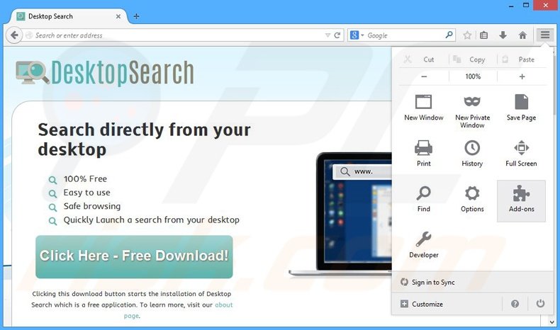 Rimuovere Desktop Search adware da Mozilla Firefox step 1