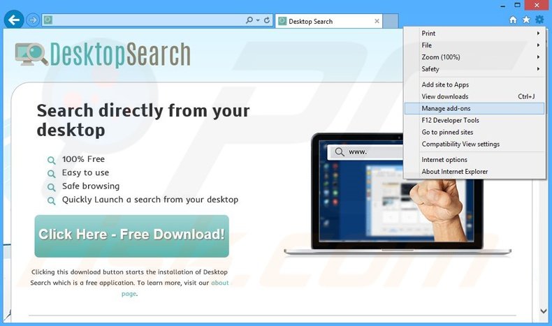Rimuovere Desktop Search adware da Internet Explorer step 1