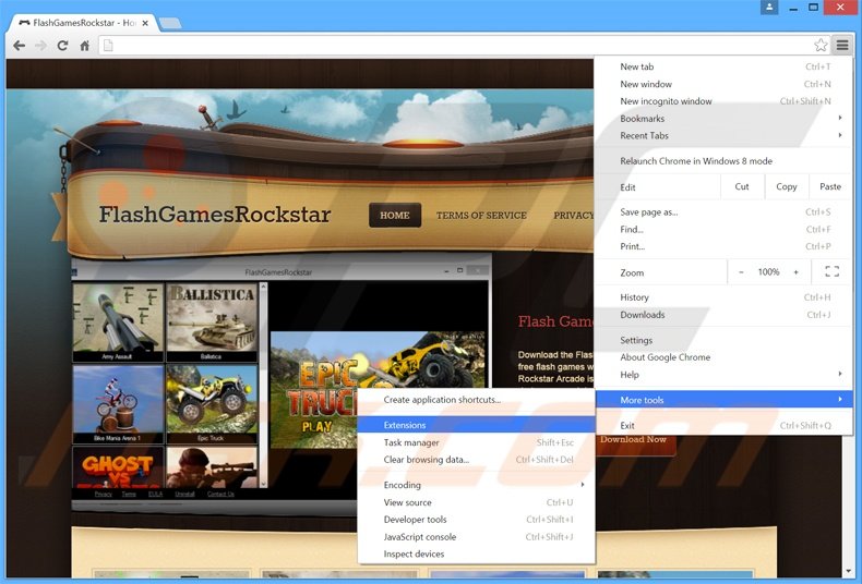 Rimuovere FlashGamesRockstar adware da Google Chrome step 1