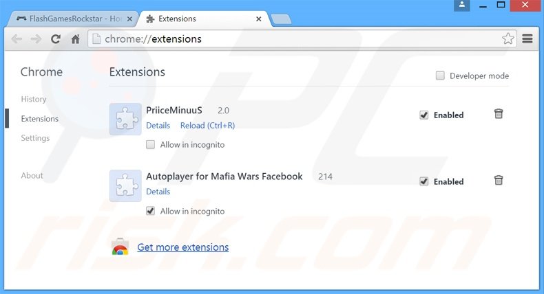 Rimuovere FlashGamesRockstar adware da Google Chrome step 2
