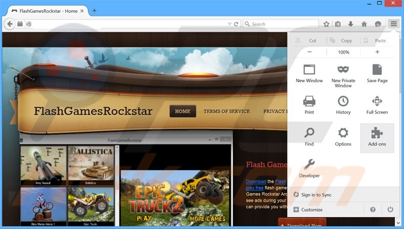 Rimuovere FlashGamesRockstar adware da Mozilla Firefox step 1