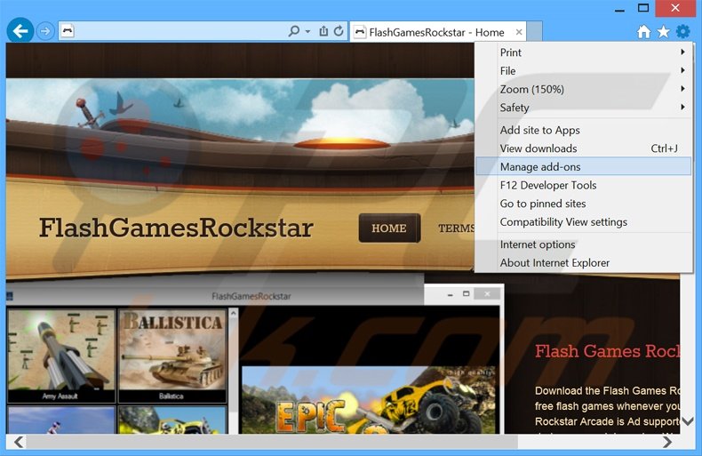 Rimuovere FlashGamesRockstar adware da Internet Explorer step 1