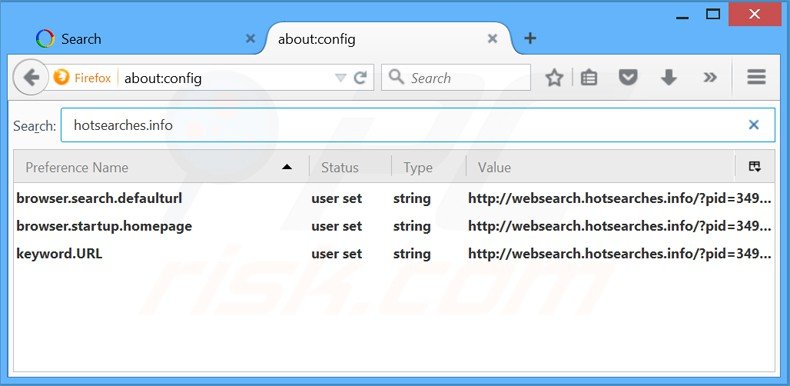 Cambia il tuo motore di ricerca predefinito websearch.hotsearches.info da Mozilla Firefox