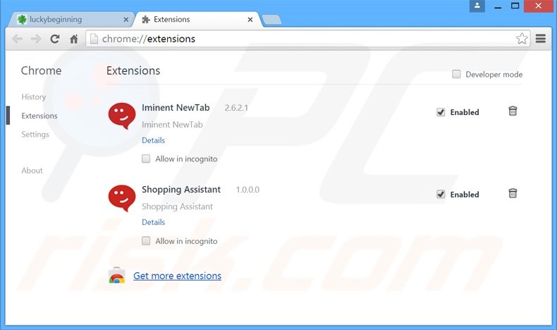Rimuovere luckybeginning.com da Google Chrome
