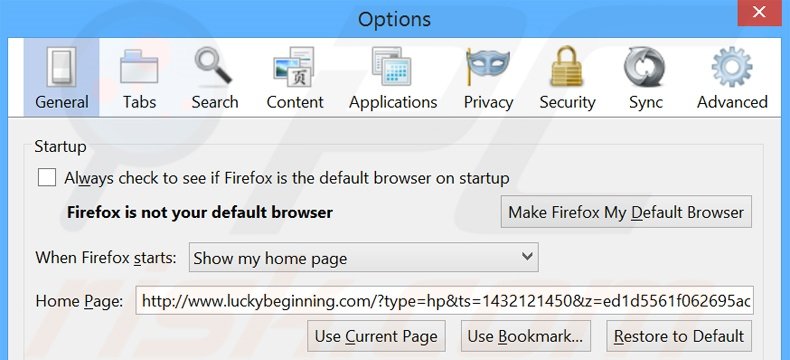 Cambia la tua homepage luckybeginning.com da Mozilla Firefox