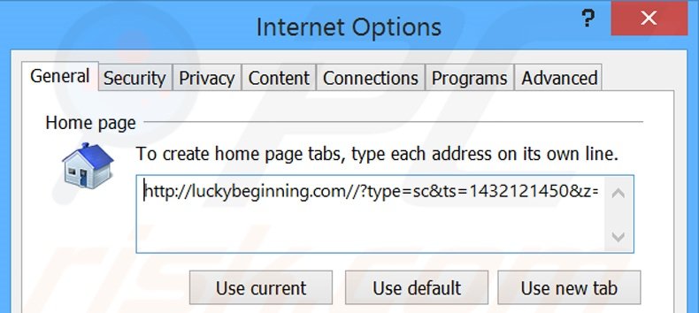 Cambia la tua homepage luckybeginning.com da Internet Explorer