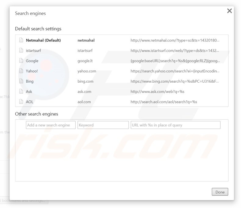 Cambiare il motore di ricerca predefinito netmahal.com in Google Chrome 