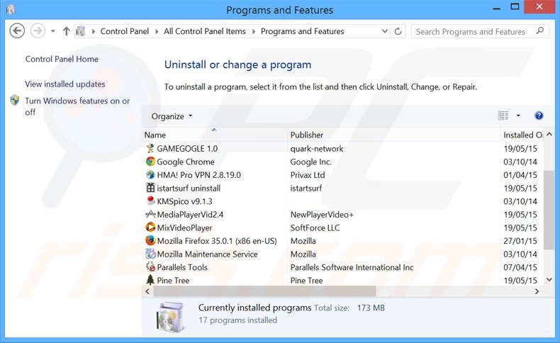 Disinstallare app potenzialmente indesiderate dal pannello di controllo.