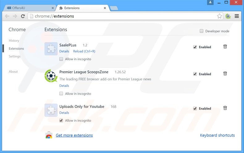 Removing Offers4U ads from Google Chrome step 2