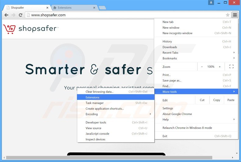 Rimuovere Shopsafer adware da Google Chrome step 1