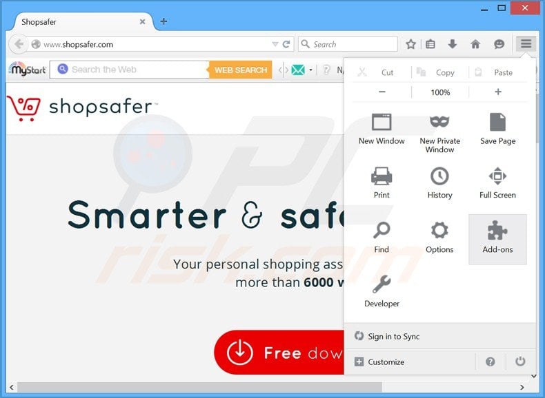 Rimuovere Shopsafer adware da Mozilla Firefox step 1