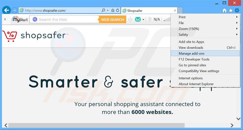 Rimuovere Shopsafer adware da Internet Explorer step 1