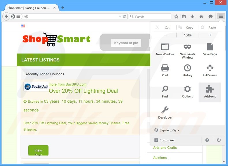 Rimuovere Shop Smart adware da Mozilla Firefox step 1