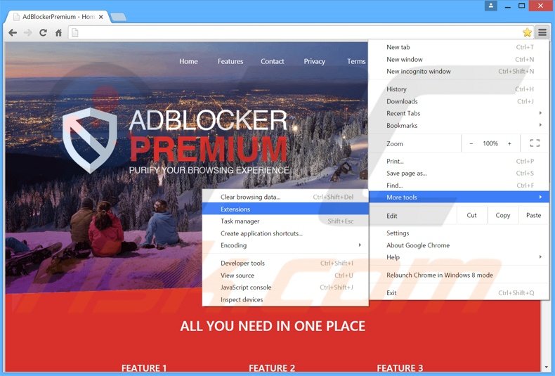 Rimuovere AdBlockerPremium adware da Google Chrome step 1