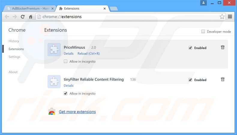 Rimuovere AdBlockerPremium adware da Google Chrome step 2