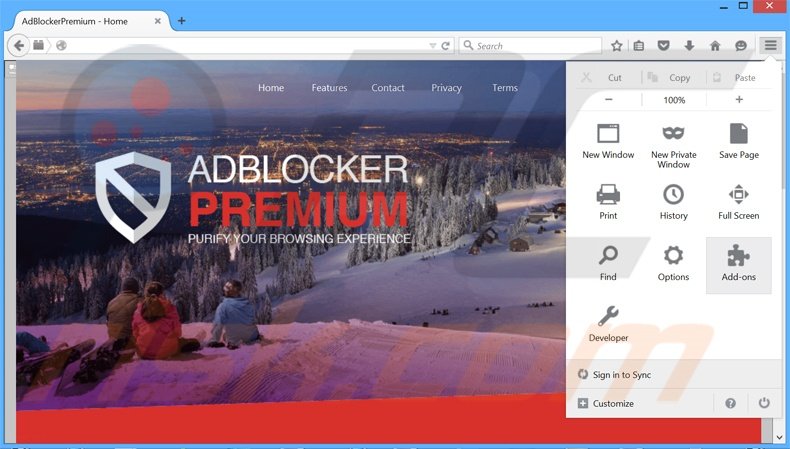 Rimuovere AdBlockerPremium adware da Mozilla Firefox step 1