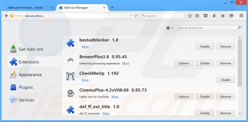 Rimuovere AdBlockerPremium adware da Mozilla Firefox step 2