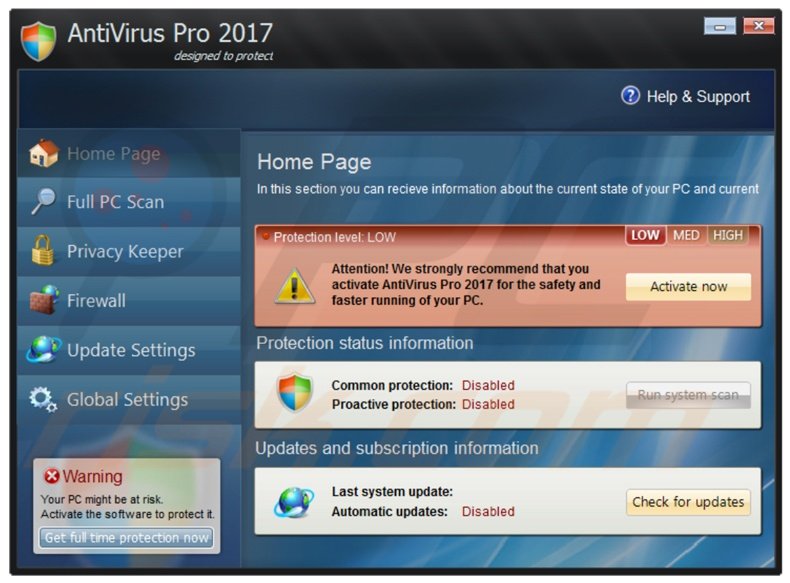 AntiVirus Pro 2017 fake antivirus program