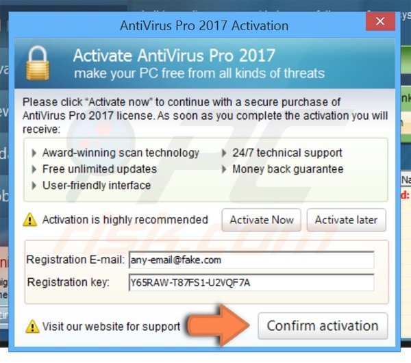 AntiVirus Pro 2017 registrazione step 2