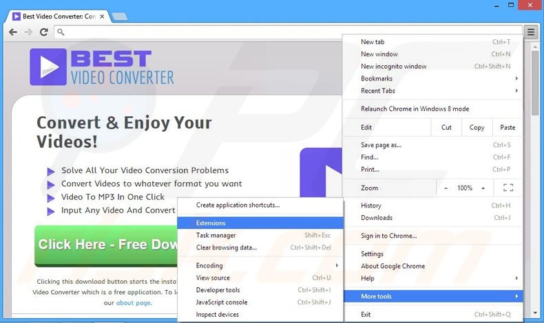 Rimuovere BestVideoConverter adware da Google Chrome step 1