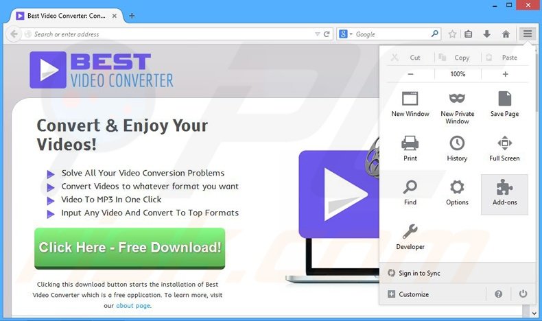 Rimuovere BestVideoConverter adware da Mozilla Firefox step 1