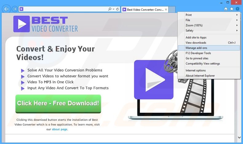 Rimuovere BestVideoConverter adware da Internet Explorer step 1