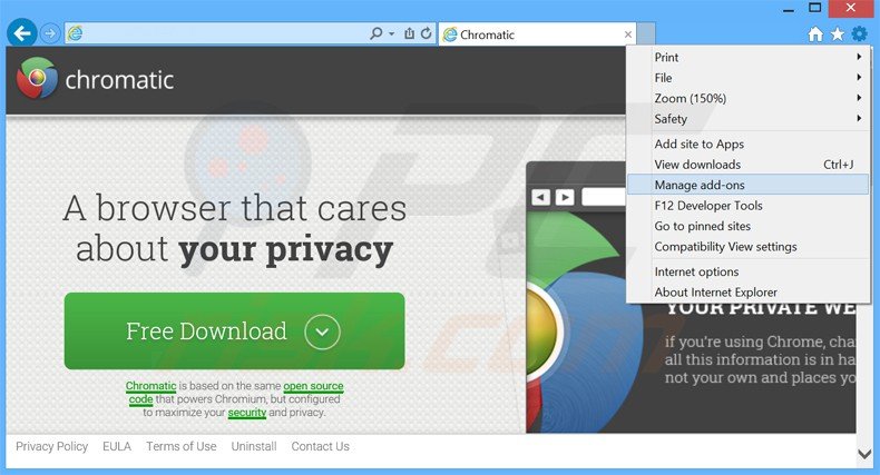 Rimuovere Chromatic adware da Internet Explorer step 1