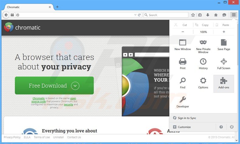 Rimuovere Chromatic adware da Mozilla Firefox step 1