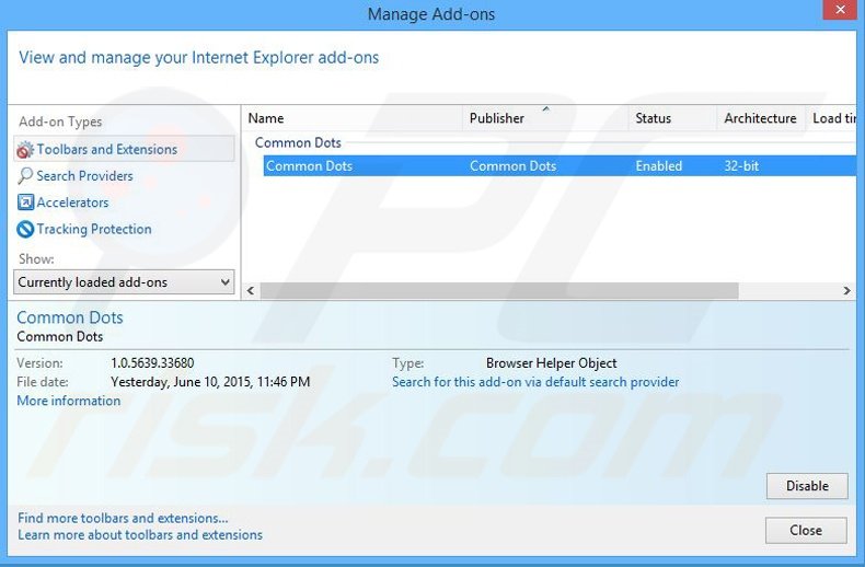Rimuovere Common Dots adware da Internet Explorer step 2
