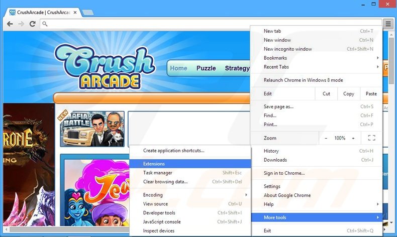 Rimuovere CrushArcade adware da  Google Chrome step 1