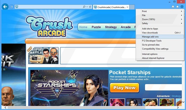 Rimuovere CrushArcade adware da  Internet Explorer step 1
