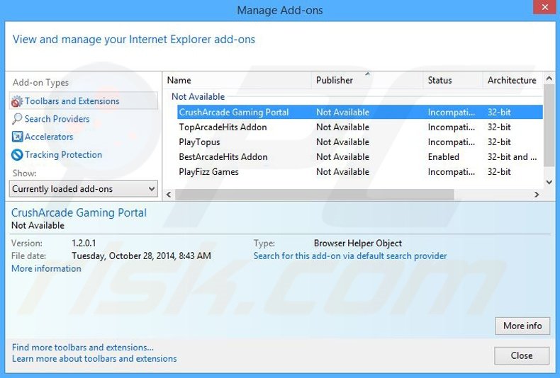 Rimuovere CrushArcade adware da  Internet Explorer step 2