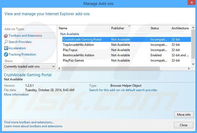 Rimuovere CrushArcade adware da  Internet Explorer step 2