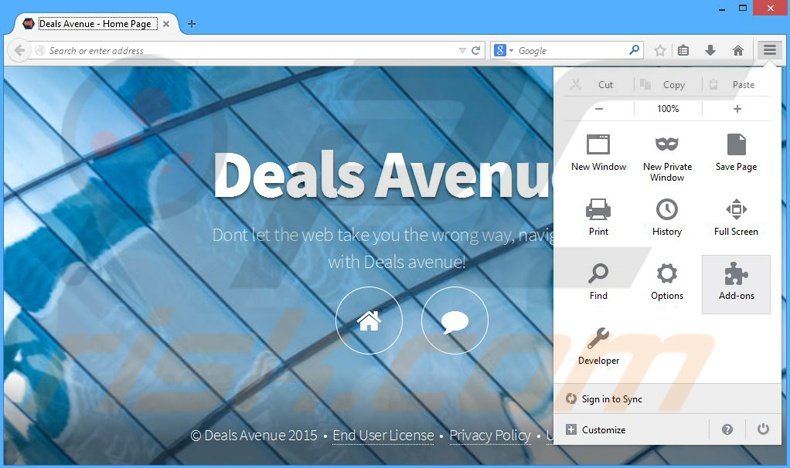 Rimuovere Deals Avenue adware da Mozilla Firefox step 1