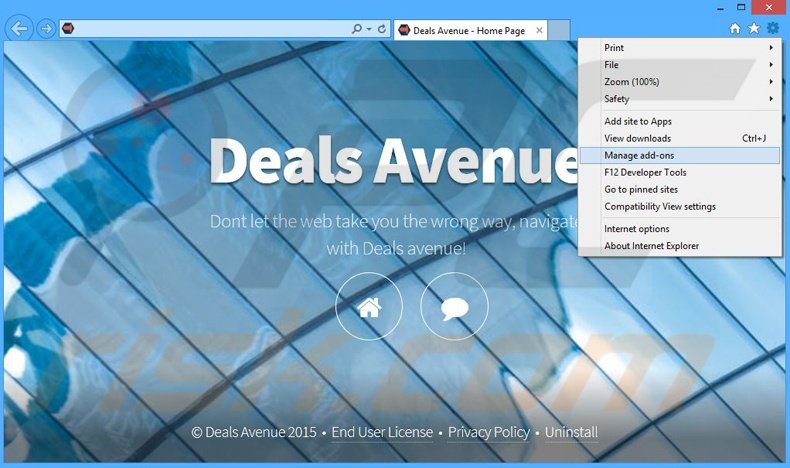 Rimuovere Deals Avenue adware da Internet Explorer step 1