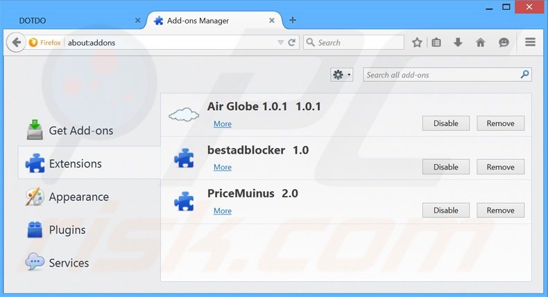 Rimuovere dotdo adware da Mozilla Firefox step 2
